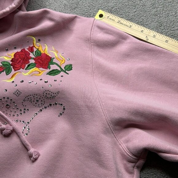 Teddy Fresh Hoodie Womens 2X Pink Embroidered Floral Bling Pullover Plus Size - Picture 11 of 14
